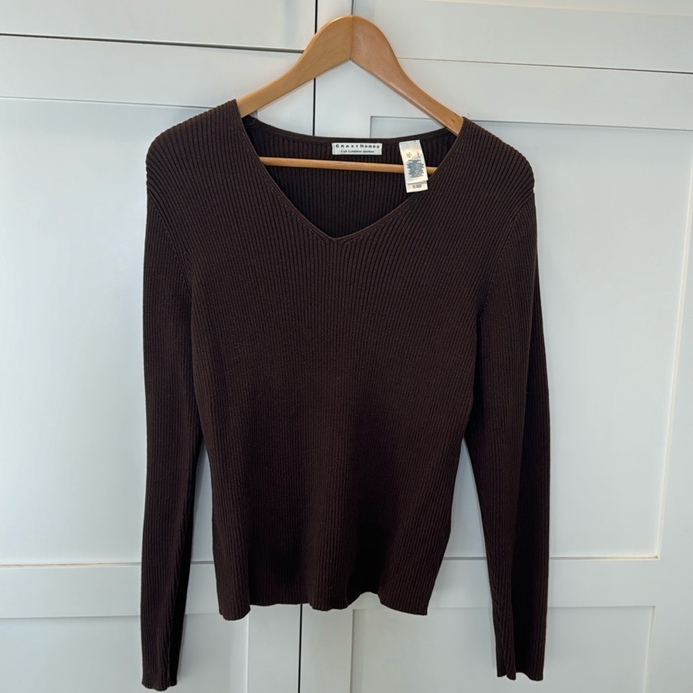 Crazy Horse A Liz Claiborne Company Brown Ribbed long sleeve Sweater Size: L